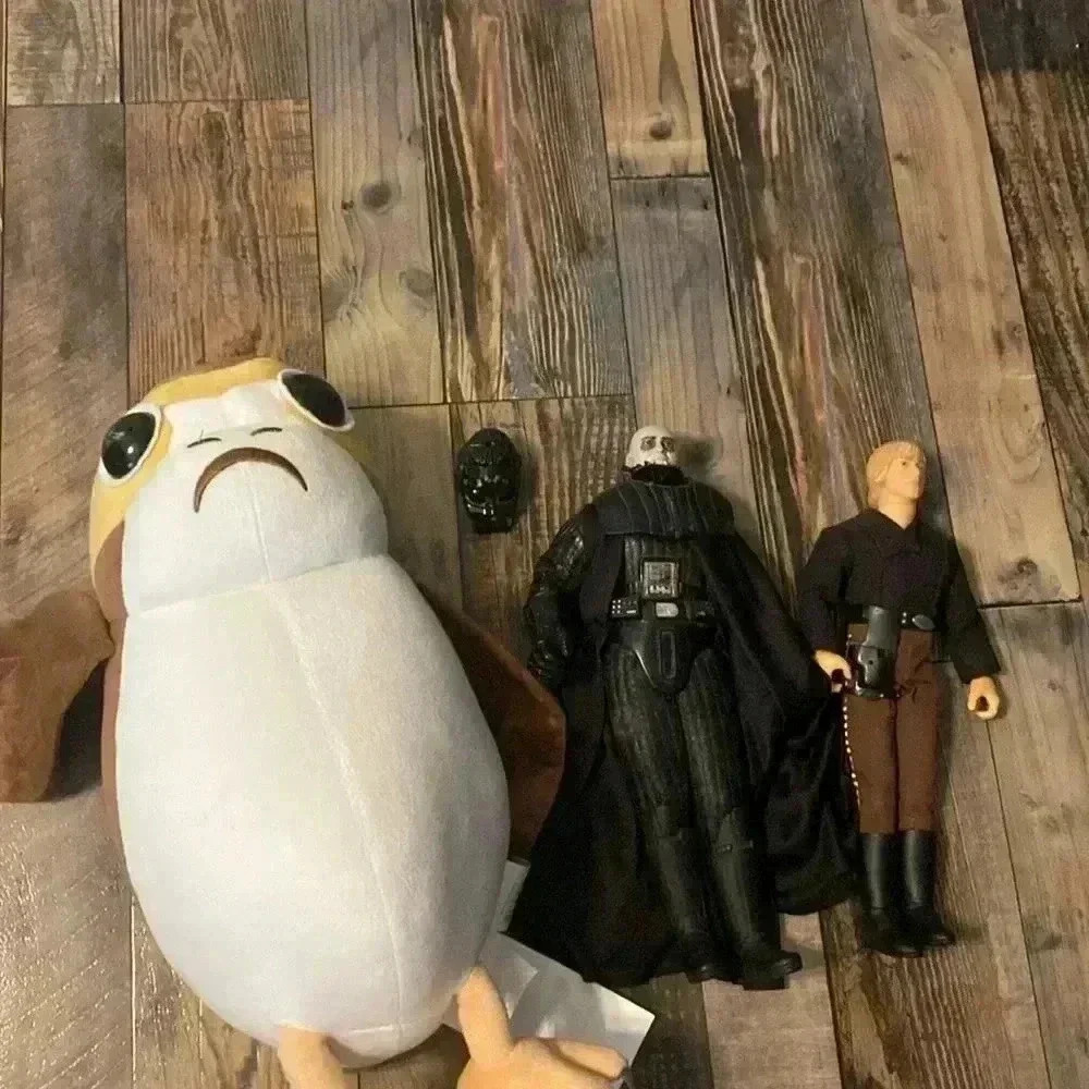 Vintage Star Wars figures and Porg Plush Luke SkyWalker and Dark Vader